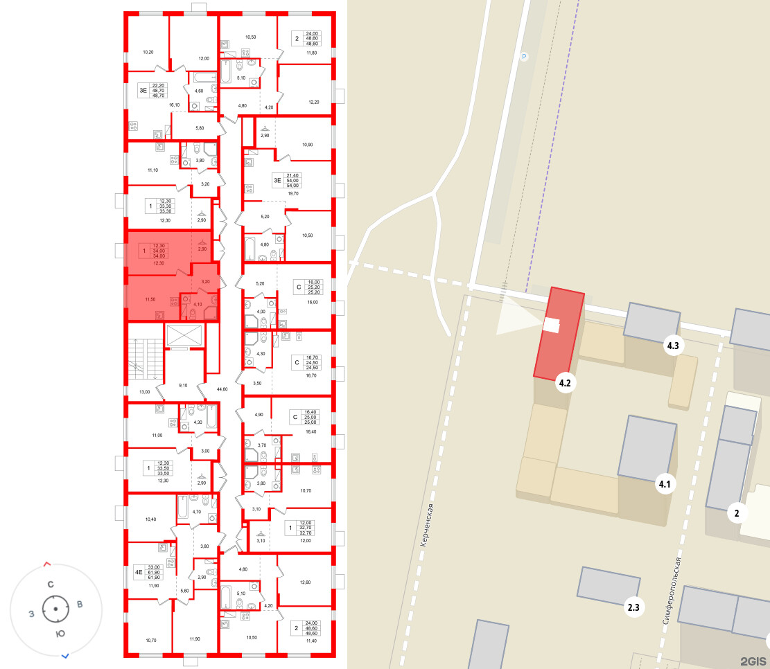 Квартира в ЖК «А101 Всеволожск», 1 комнатная, 34 м², 3 этаж