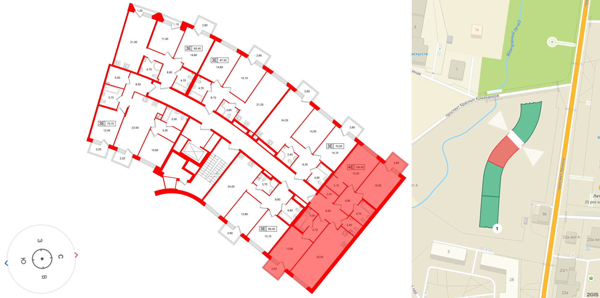 Квартира в ЖК «Цвет Зеленогорска», 3 комнатная, 106 м², 3 этаж