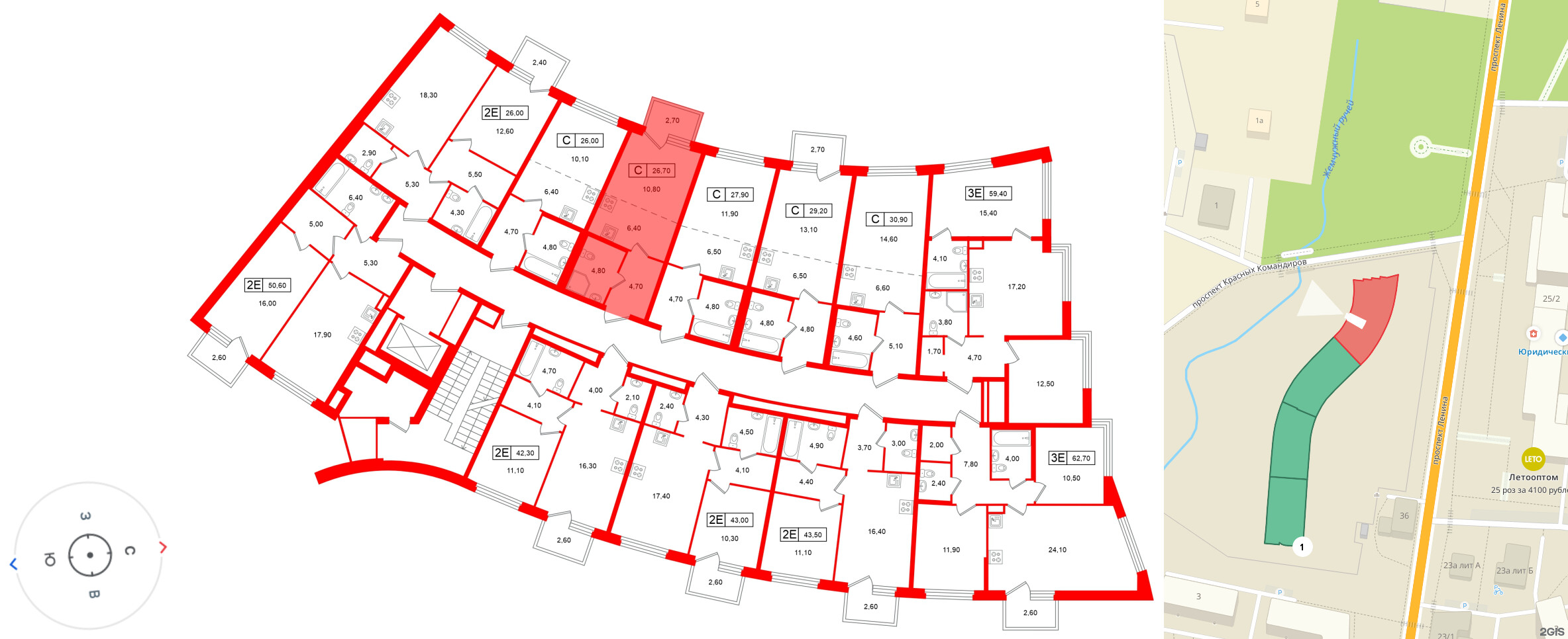 Квартира в ЖК «Цвет Зеленогорска», студия, 26.7 м², 2 этаж