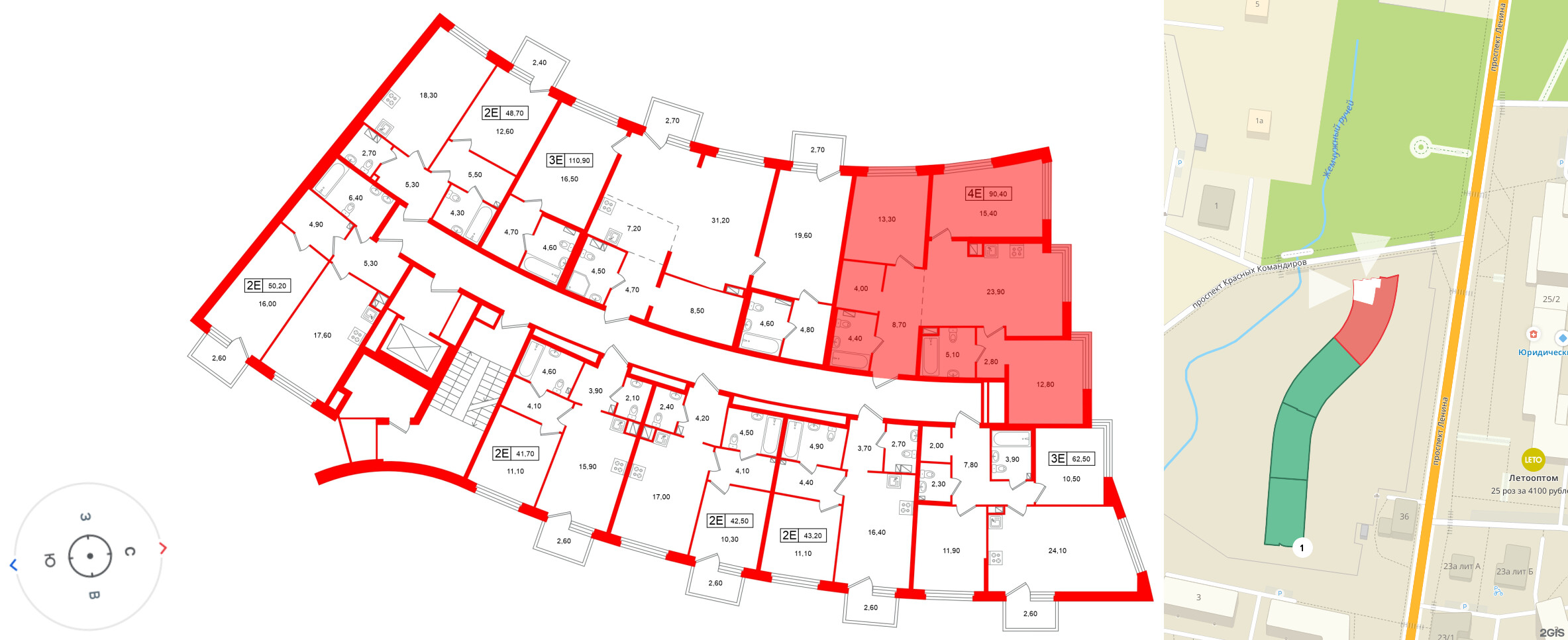 Квартира в ЖК «Цвет Зеленогорска», 3 комнатная, 90.4 м², 3 этаж