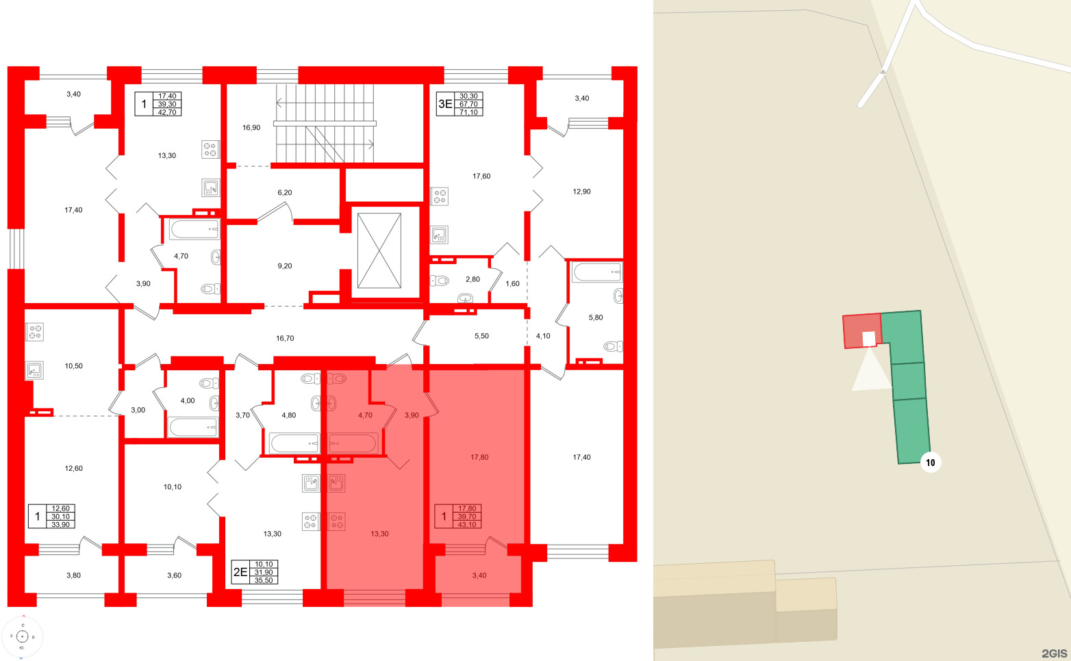 Квартира в ЖК Сибирь, 1 комнатная, 43.1 м², 3 этаж
