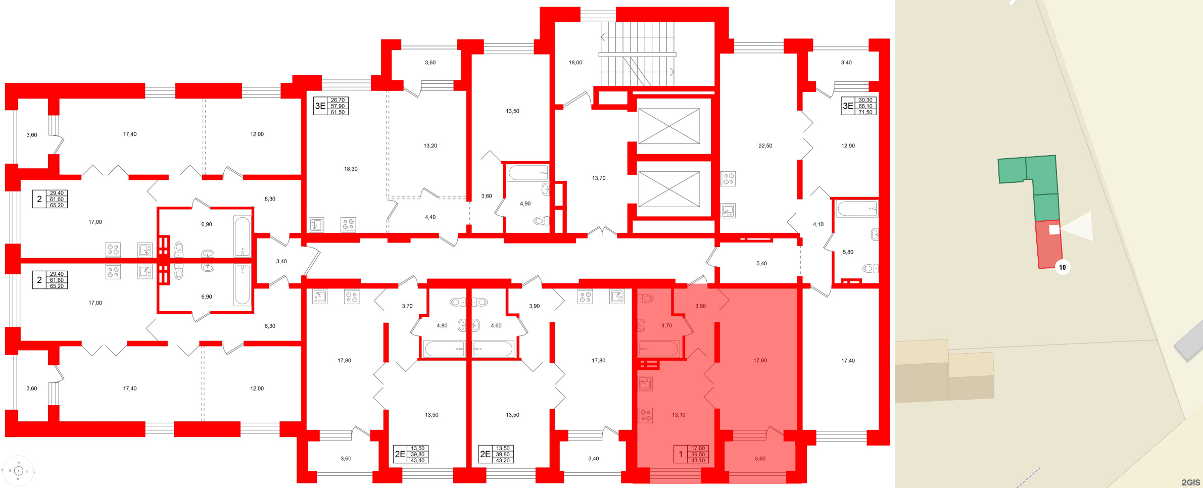 Квартира в ЖК Сибирь, 1 комнатная, 43.1 м², 2 этаж
