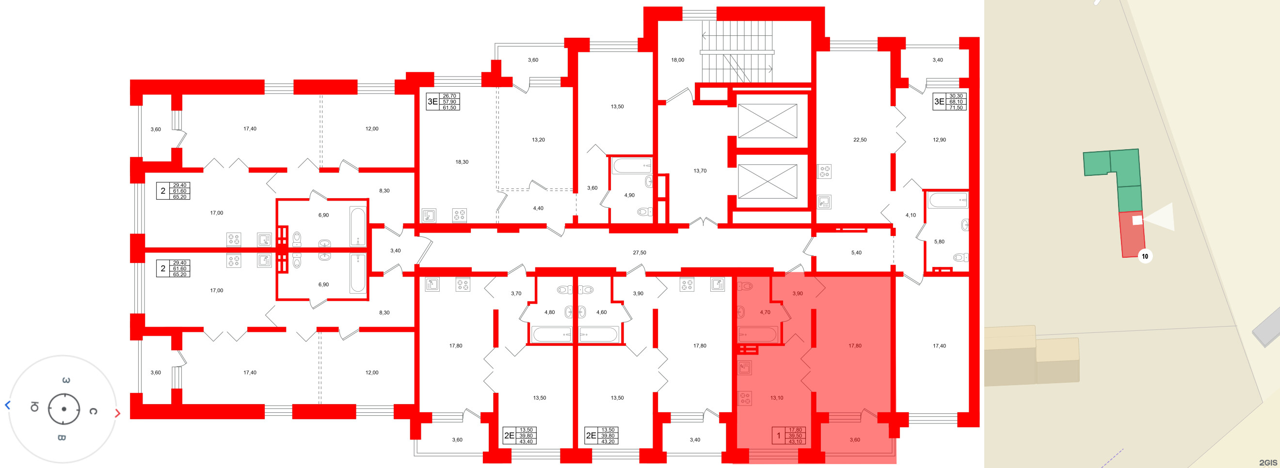 Квартира в ЖК «Сибирь», 1 комнатная, 43.1 м², 8 этаж