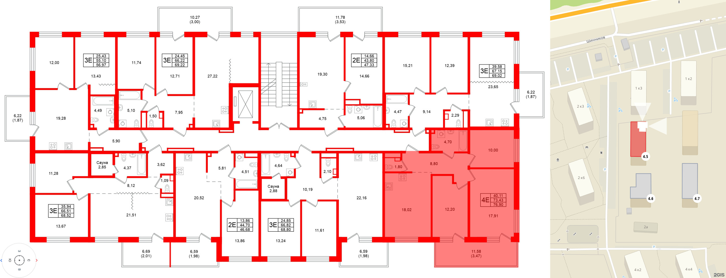 Квартира в ЖК Grona Lund, 3 комнатная, 76.9 м², 5 этаж