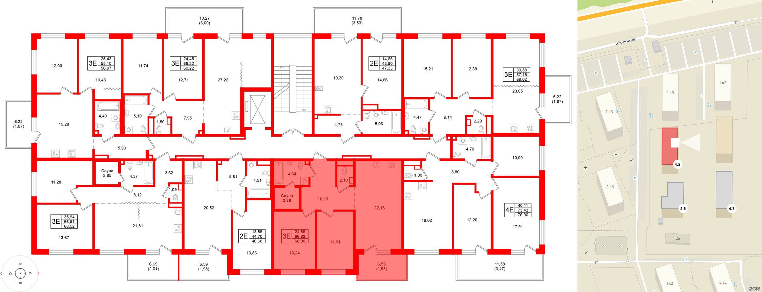 Квартира в ЖК Grona Lund, 2 комнатная, 68.8 м², 2 этаж