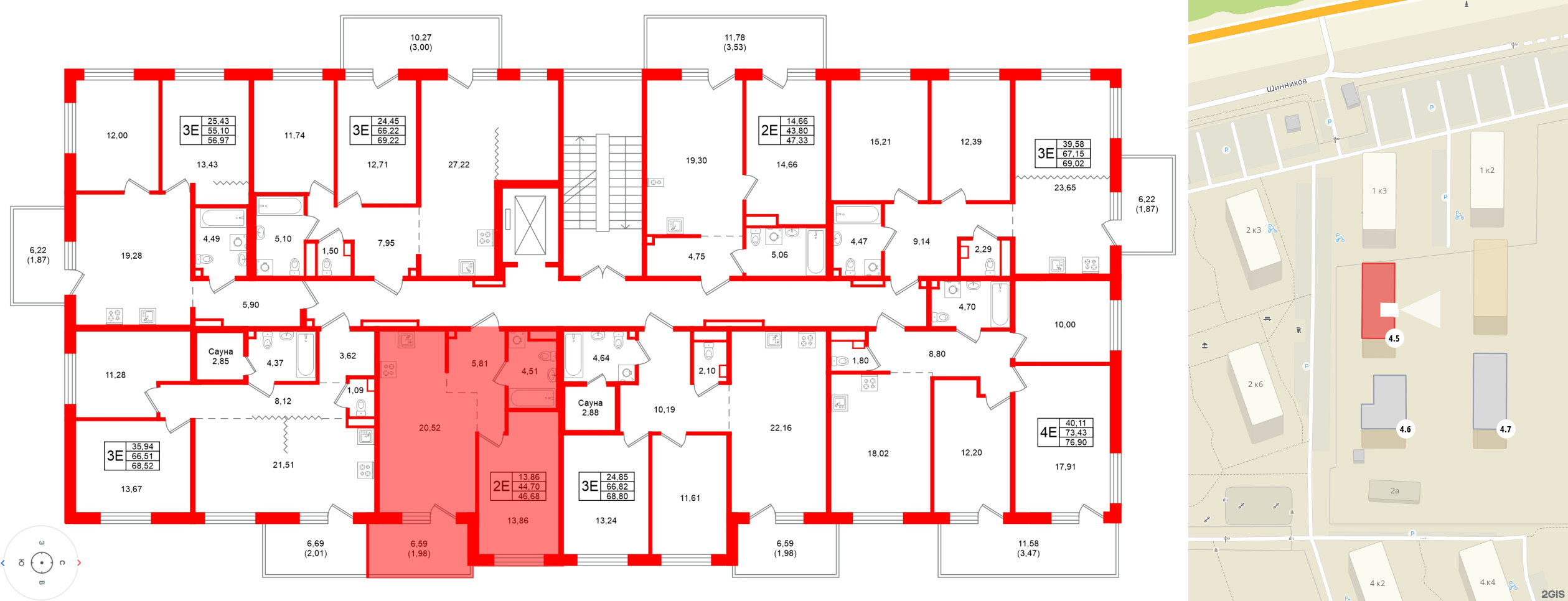 Квартира в ЖК Grona Lund, 1 комнатная, 46.68 м², 4 этаж