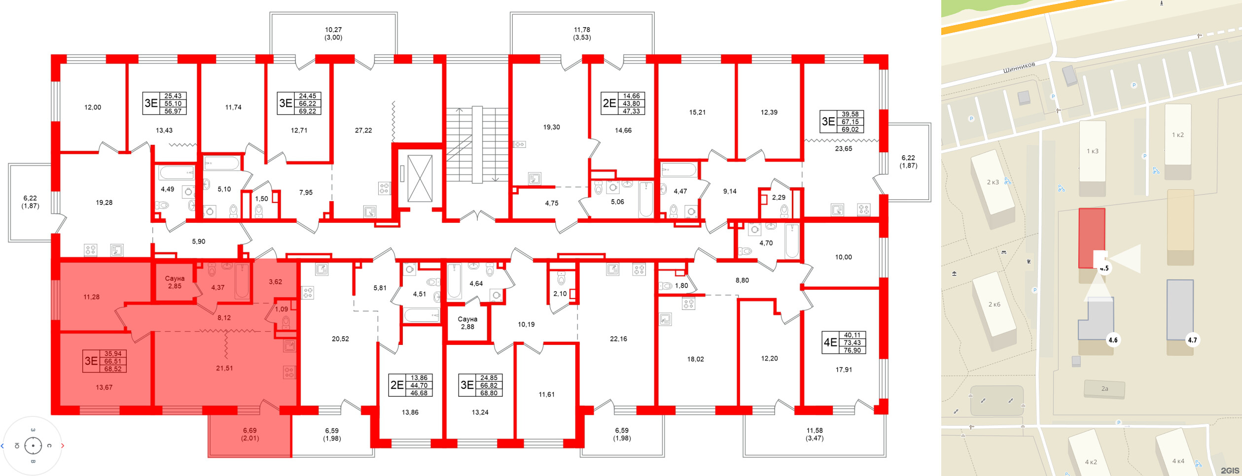 Квартира в ЖК Grona Lund, 2 комнатная, 68.52 м², 3 этаж