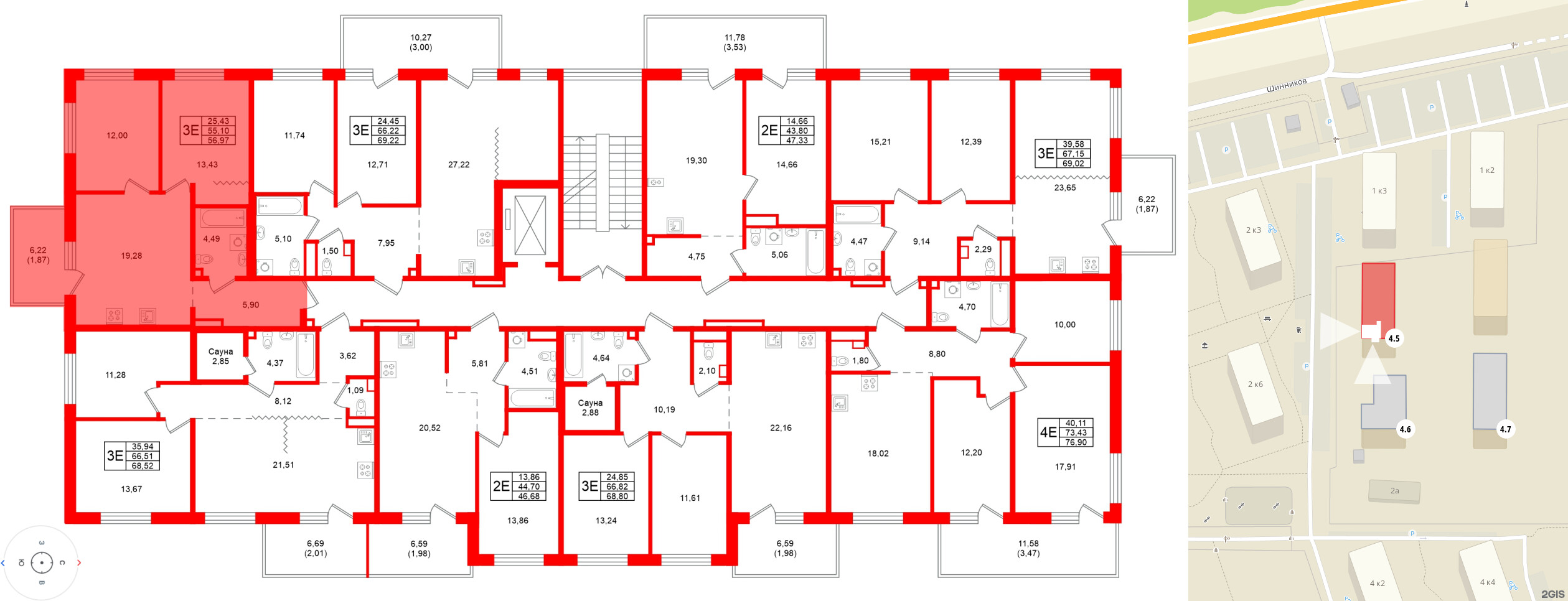 Квартира в ЖК Grona Lund, 2 комнатная, 56.97 м², 4 этаж