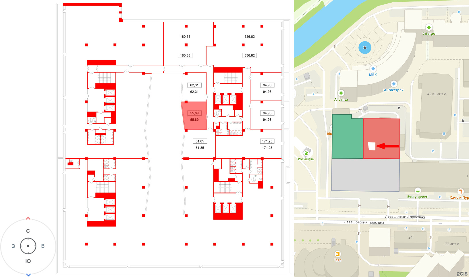 Помещение в ЖК БЦ ELEMENT PRIME, 55.89 м², 8 этаж