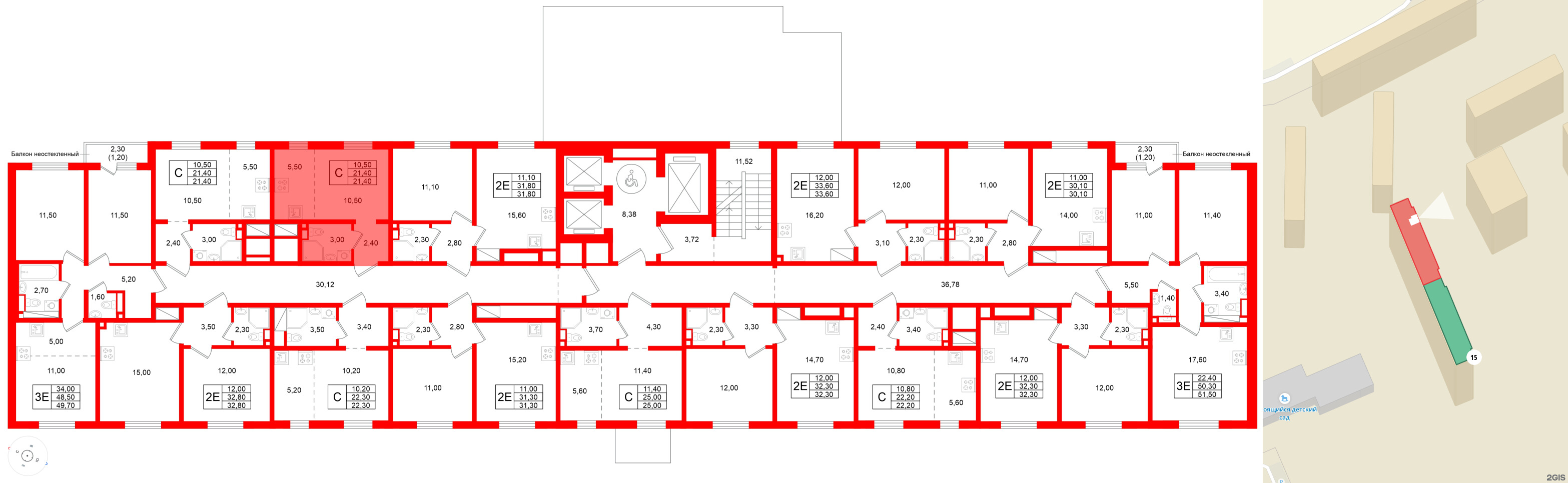 Квартира в ЖК Ржевский парк, студия, 21.4 м², 2 этаж