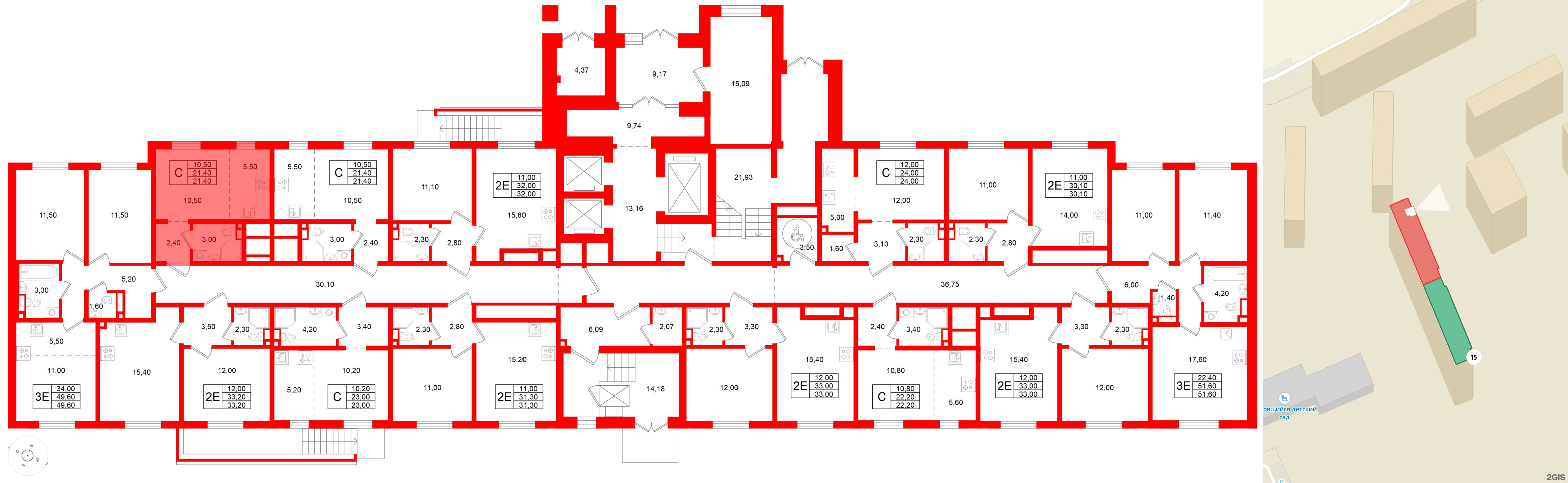 Квартира в ЖК Ржевский парк, студия, 21.4 м², 1 этаж