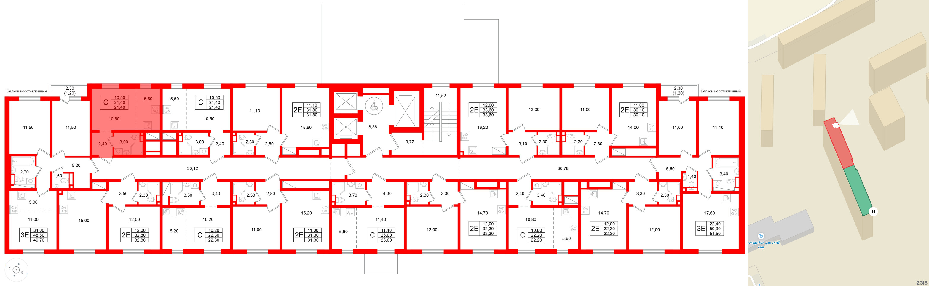 Квартира в ЖК Ржевский парк, студия, 21.4 м², 2 этаж