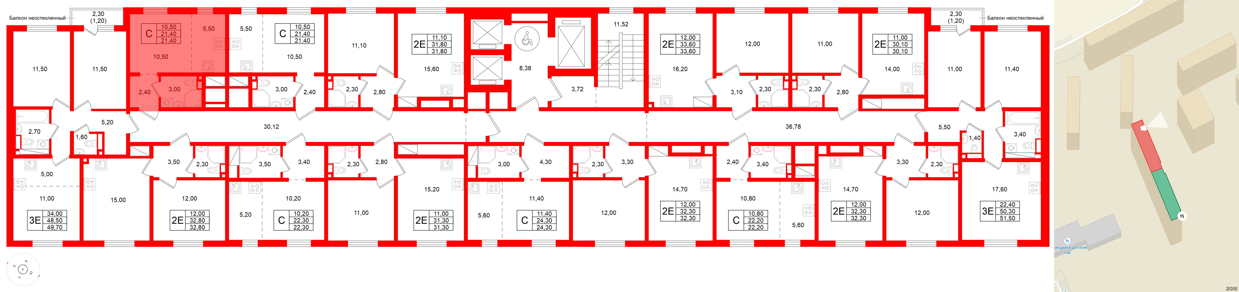 Квартира в ЖК Ржевский парк, студия, 21.4 м², 14 этаж