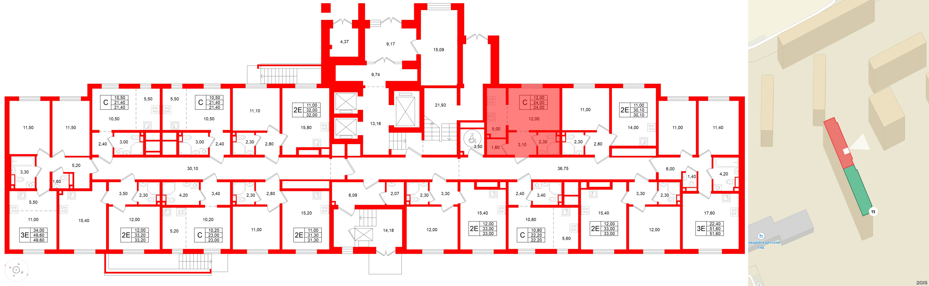 Квартира в ЖК Ржевский парк, студия, 24 м², 1 этаж