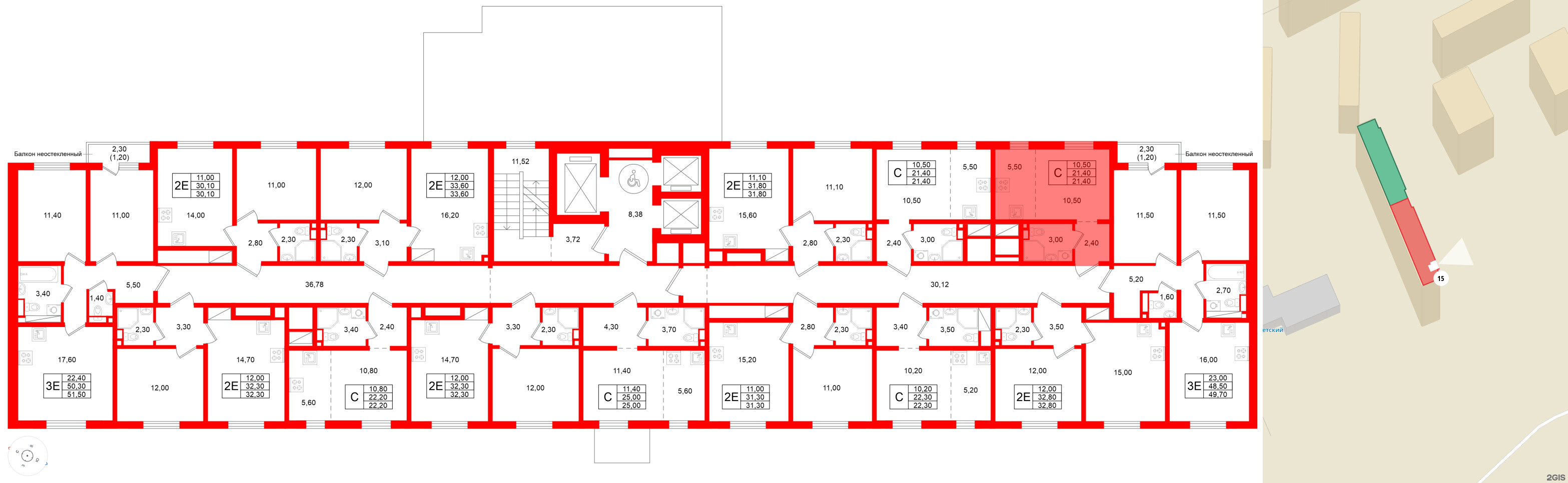 Квартира в ЖК Ржевский парк, студия, 21.4 м², 2 этаж