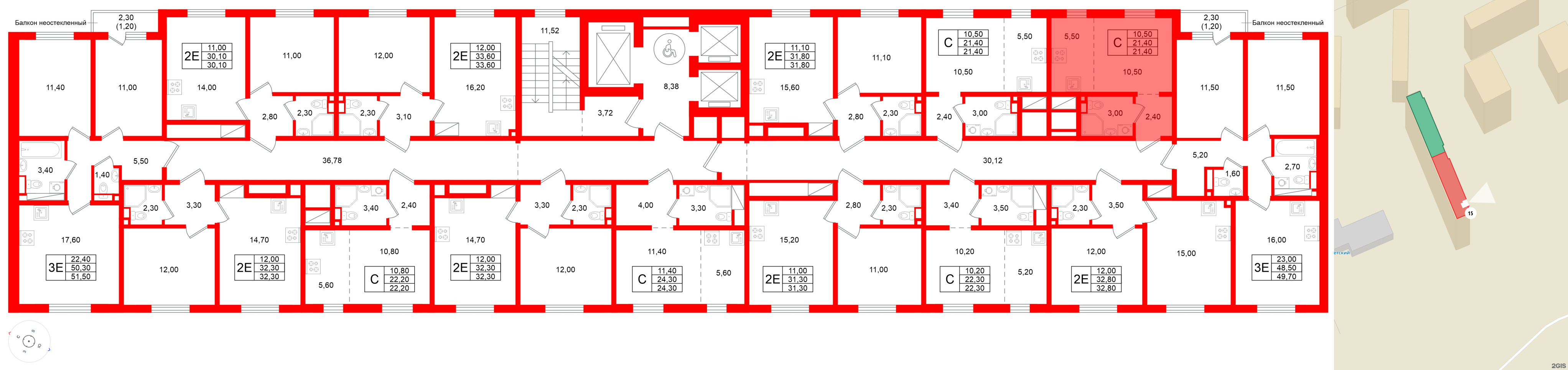 Квартира в ЖК Ржевский парк, студия, 21.4 м², 13 этаж