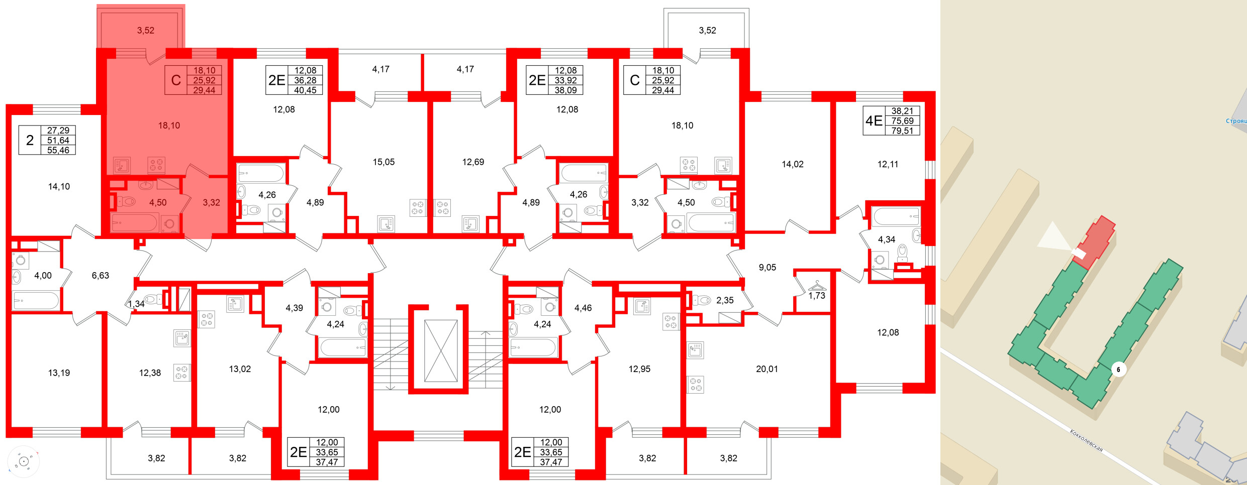 Квартира в ЖК Югтаун, студия, 29.44 м², 2 этаж