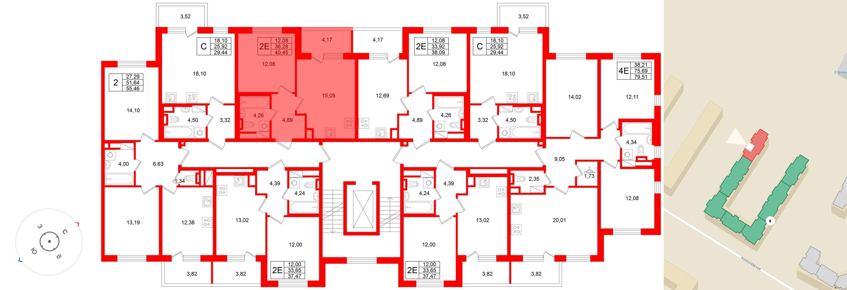 Квартира в ЖК «Югтаун», 1 комнатная, 40.45 м², 4 этаж