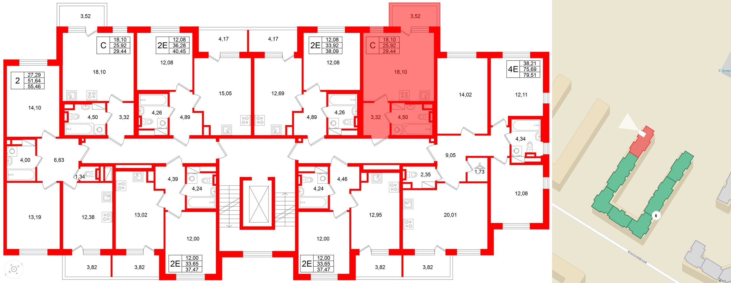 Квартира в ЖК Югтаун, студия, 29.44 м², 2 этаж