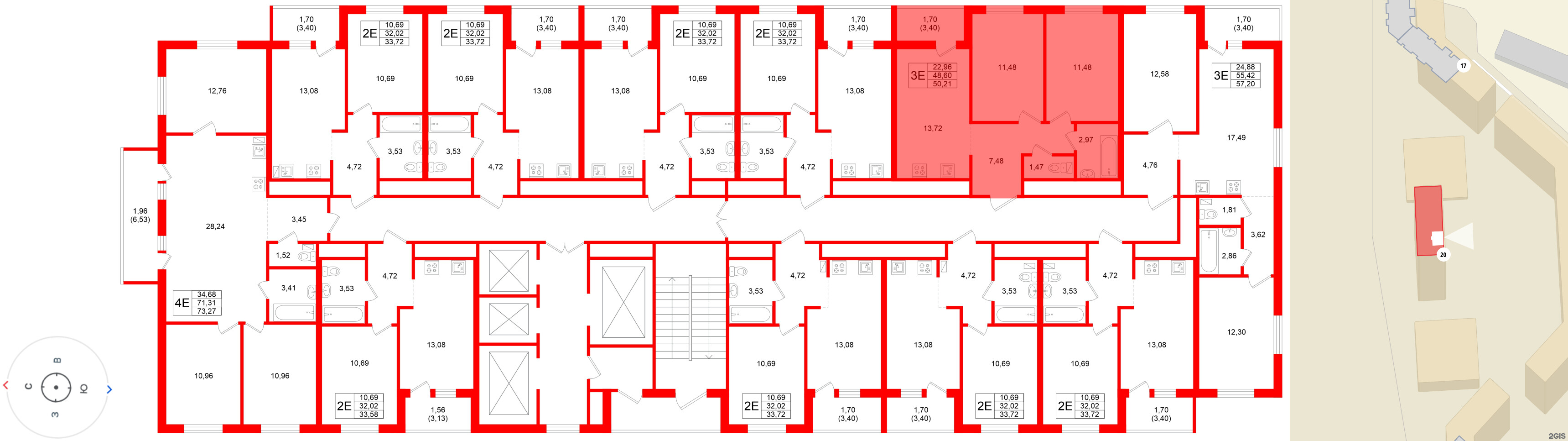Квартира в ЖК Стороны Света 2, 2 комнатная, 50.21 м², 16 этаж
