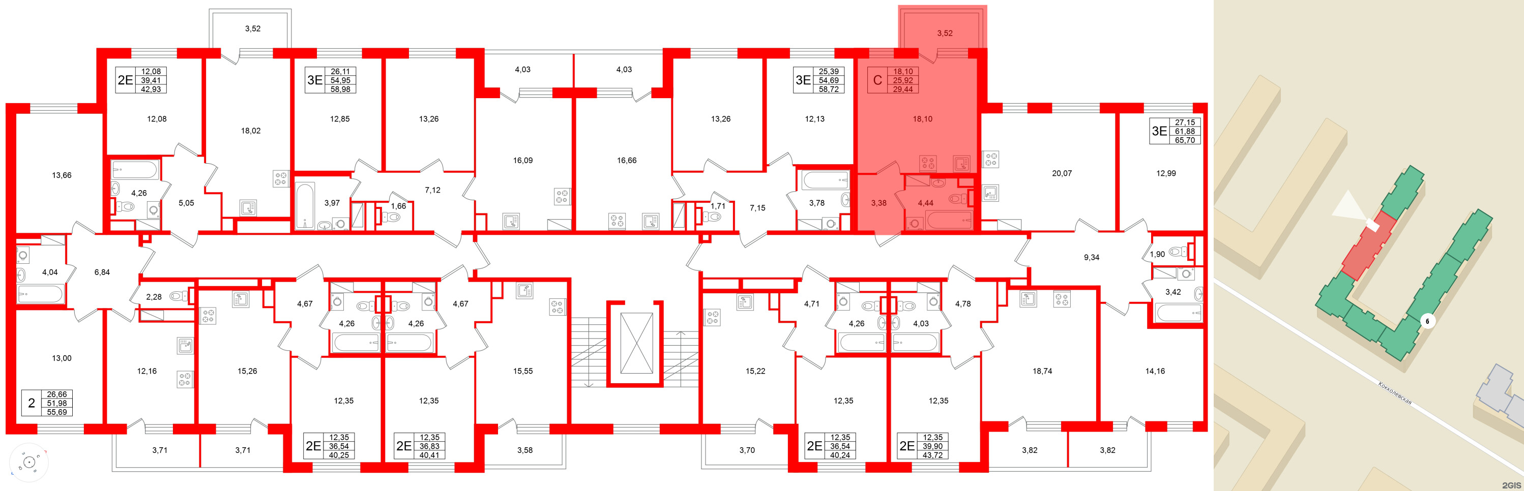 Квартира в ЖК Югтаун, студия, 29.44 м², 2 этаж