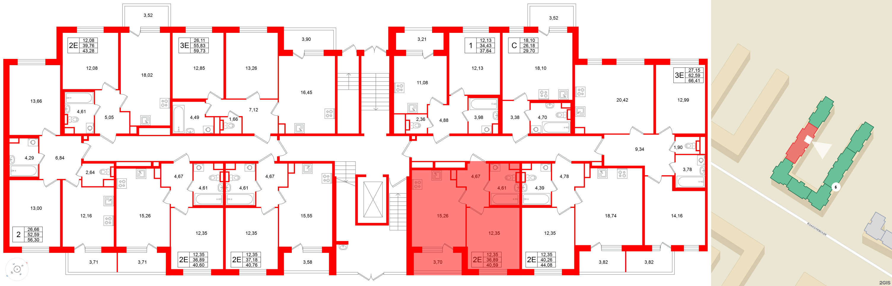 Квартира в ЖК Югтаун, 1 комнатная, 40.59 м², 1 этаж