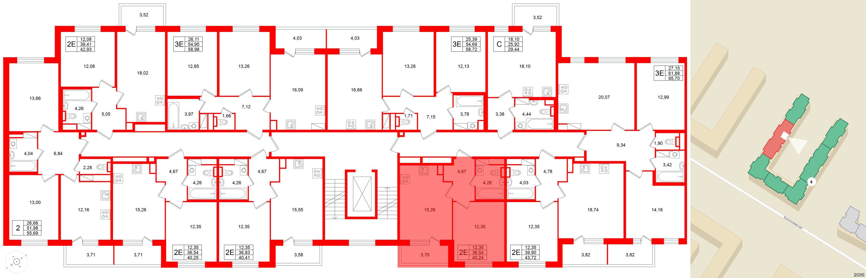 Квартира в ЖК Югтаун, 1 комнатная, 40.24 м², 5 этаж