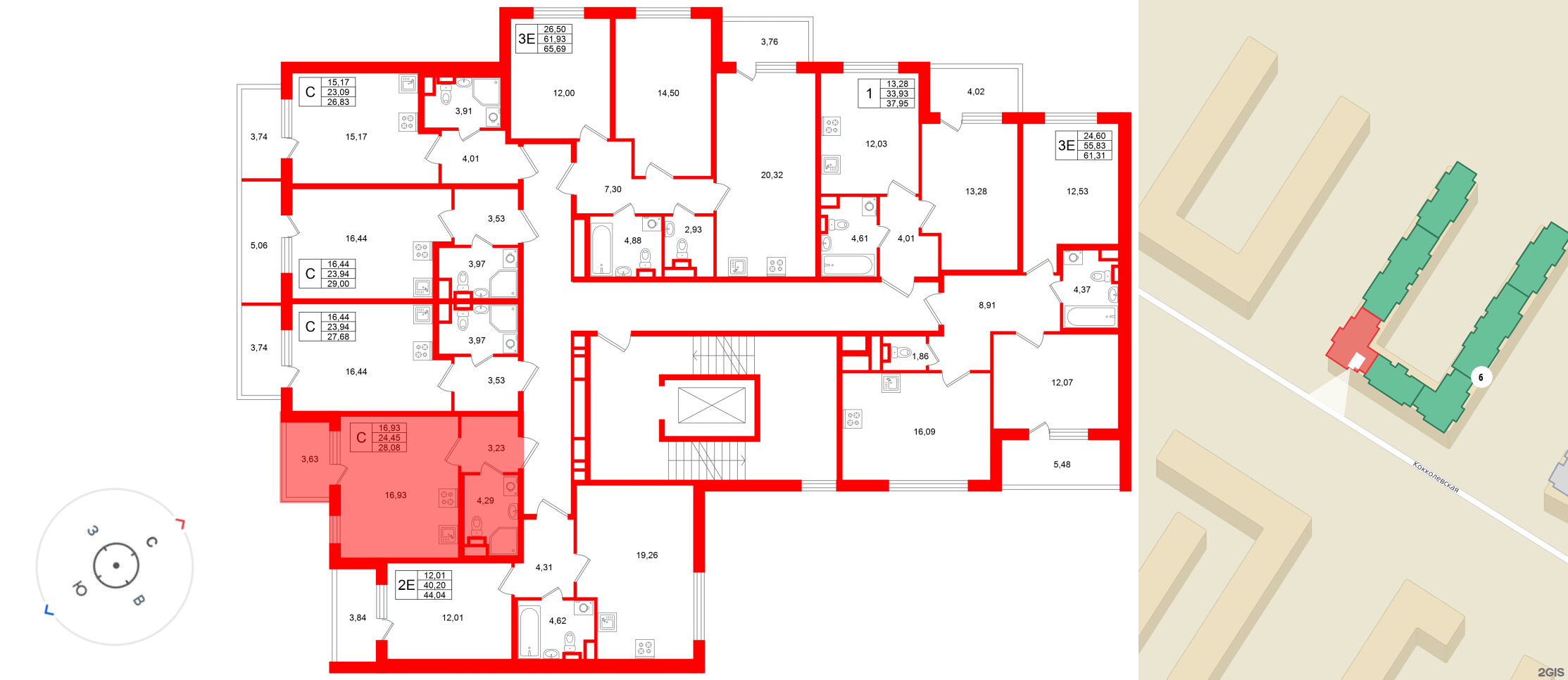 Квартира в ЖК «Югтаун», студия, 28.08 м², 2 этаж
