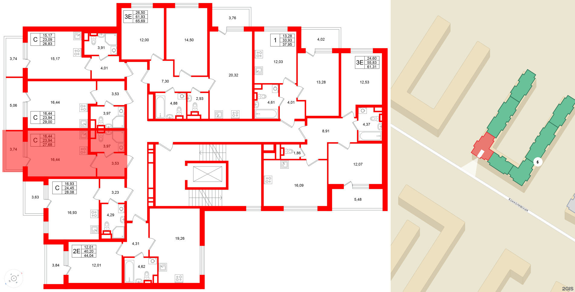 Квартира в ЖК Югтаун, студия, 27.68 м², 2 этаж