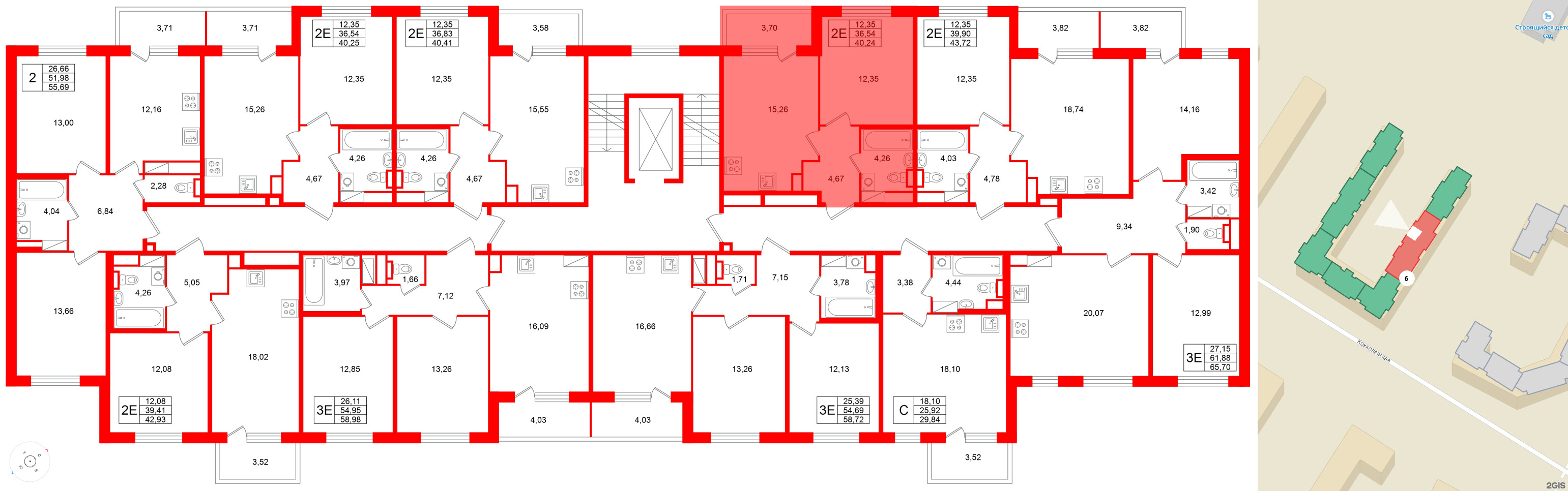 Квартира в ЖК Югтаун, 1 комнатная, 40.24 м², 4 этаж