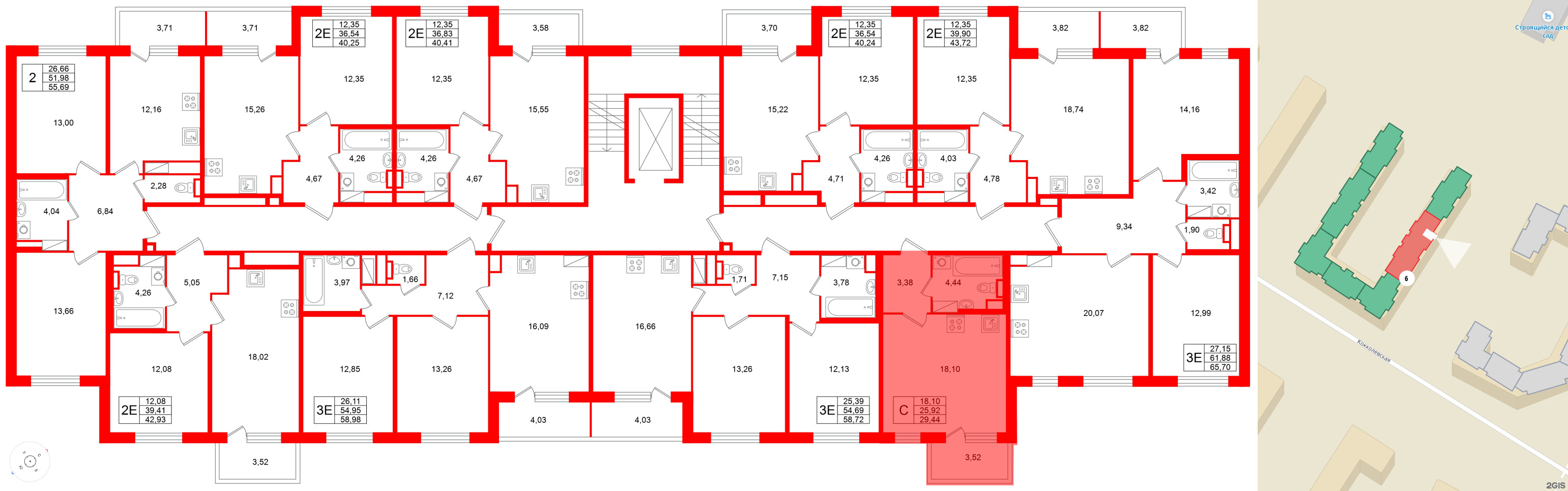 Квартира в ЖК Югтаун, студия, 29.44 м², 2 этаж