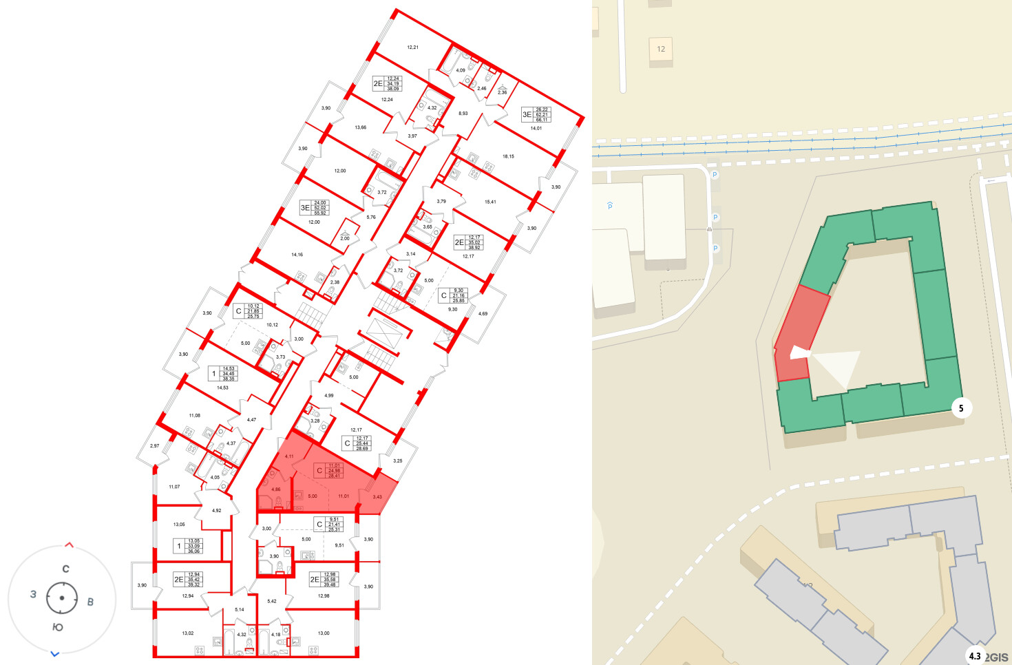 Квартира в ЖК «Любоград», студия, 28.41 м², 1 этаж