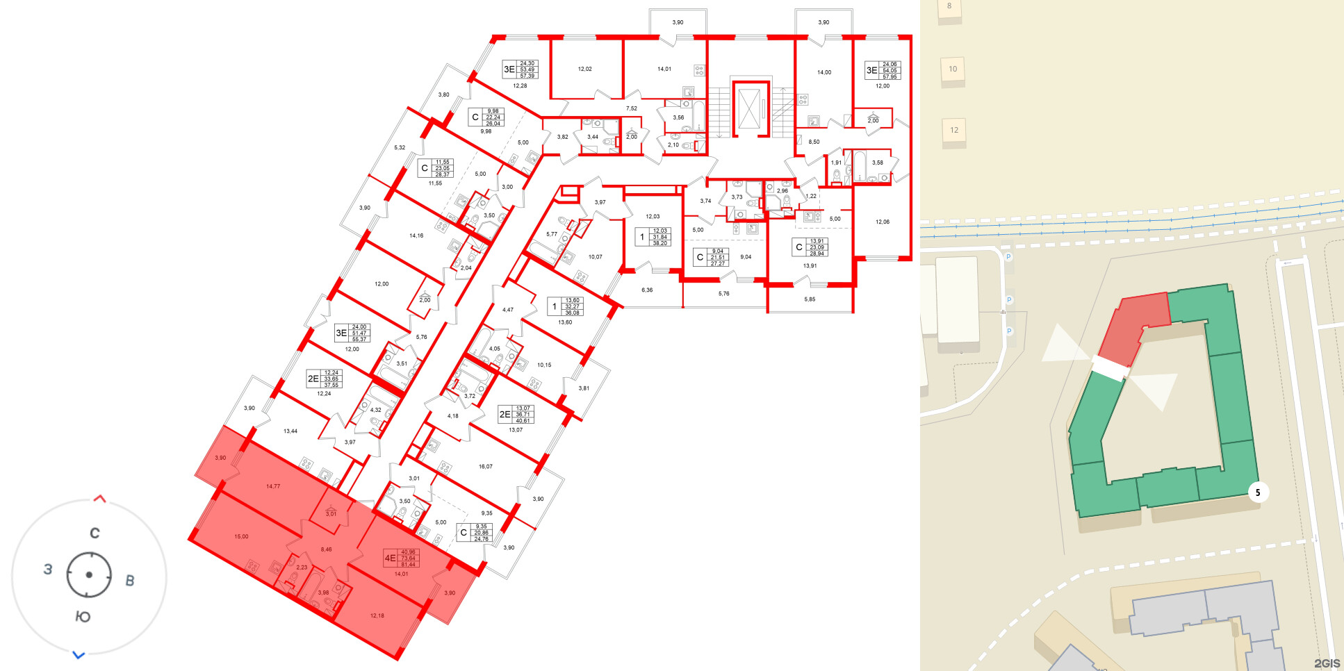 Квартира в ЖК Любоград, 3 комнатная, 81.44 м², 3 этаж