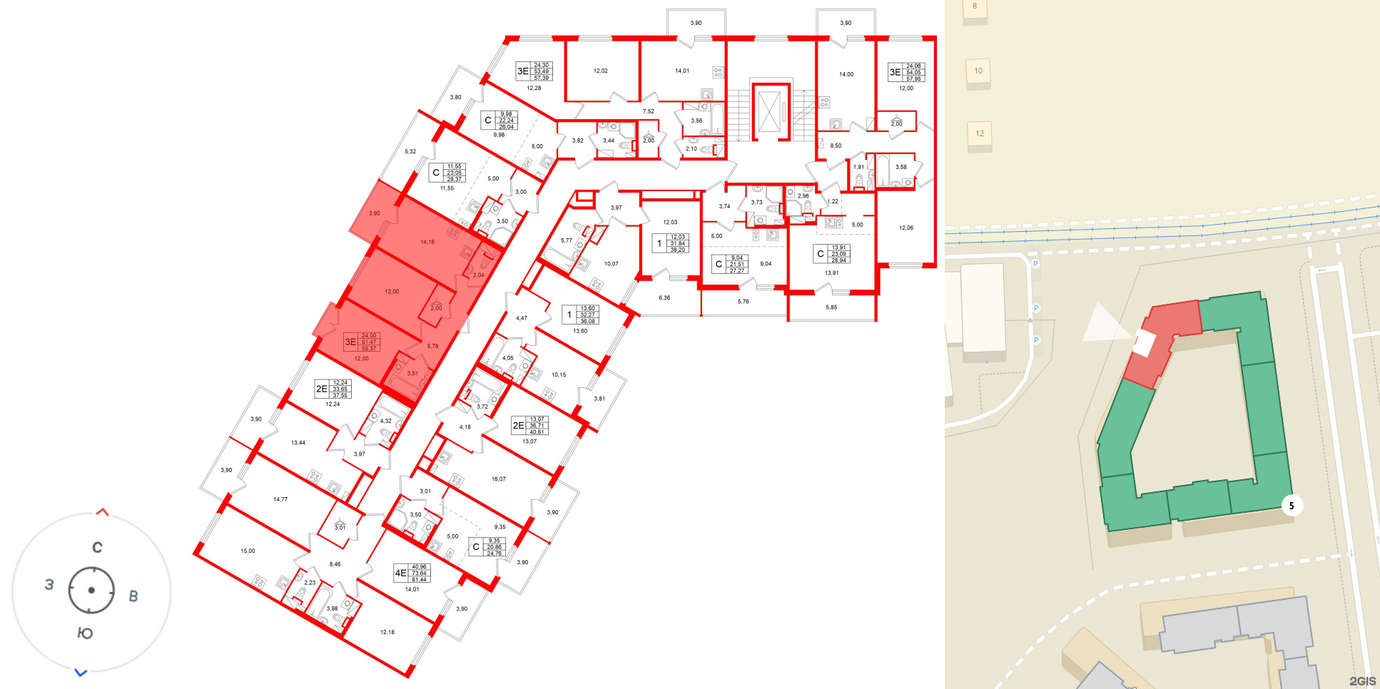 Квартира в ЖК «Любоград», 2 комнатная, 55.37 м², 4 этаж