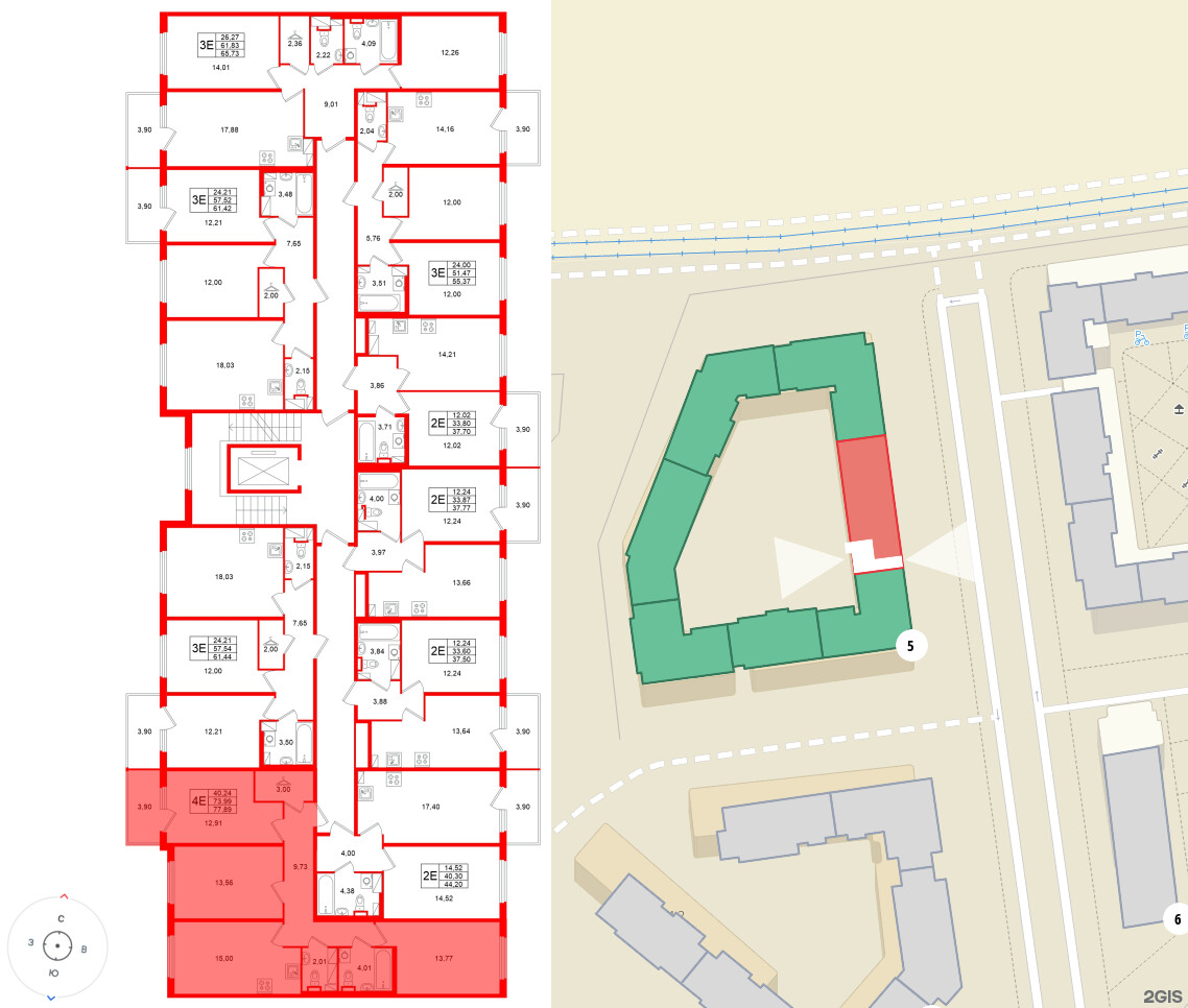 Квартира в ЖК Любоград, 3 комнатная, 77.89 м², 2 этаж
