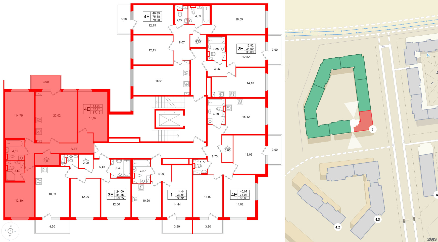 Квартира в ЖК Любоград, 3 комнатная, 87.15 м², 2 этаж