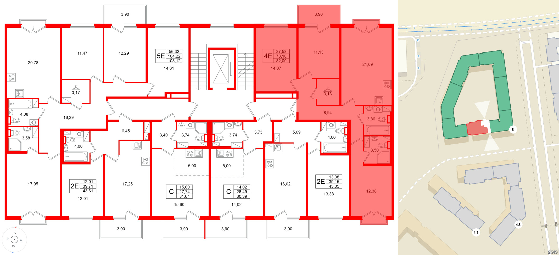Квартира в ЖК Любоград, 3 комнатная, 82 м², 4 этаж