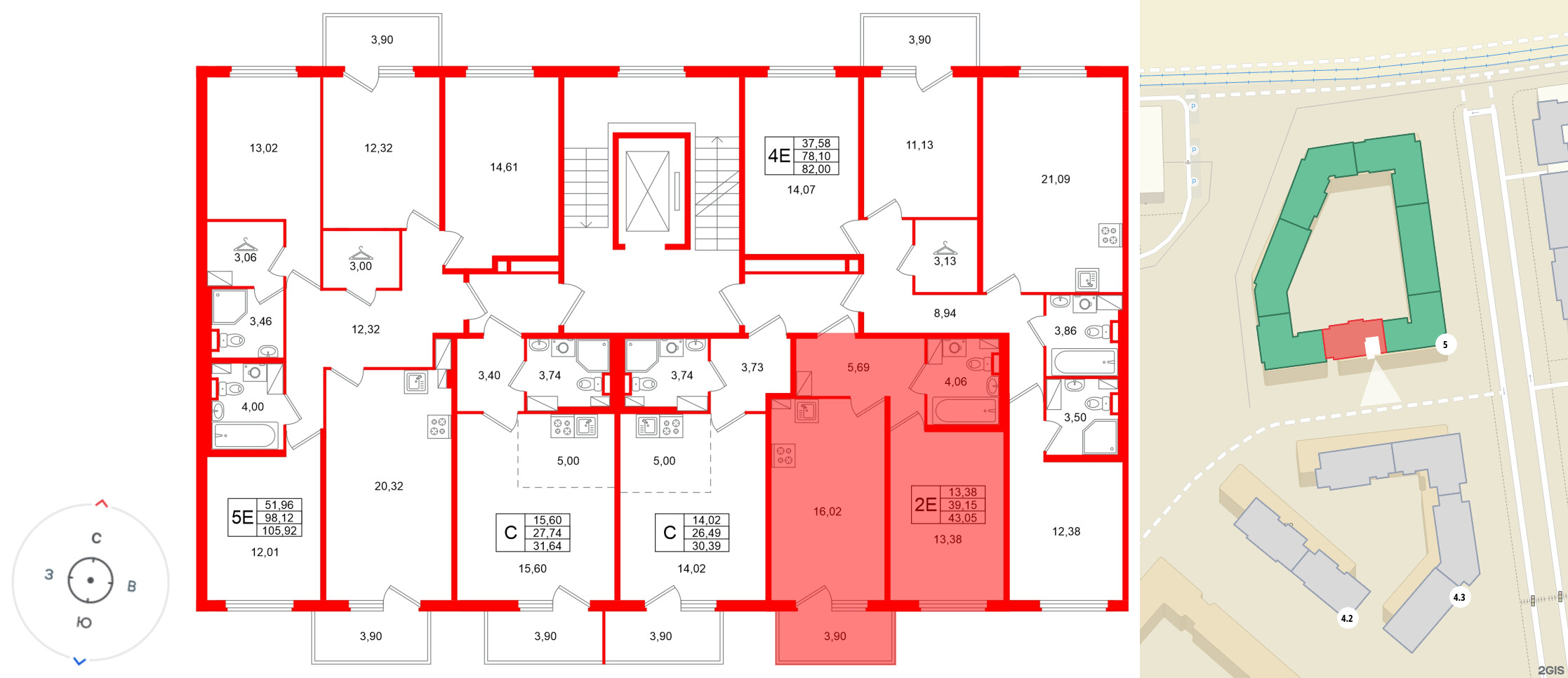 Квартира в ЖК «Любоград», 1 комнатная, 43.05 м², 2 этаж