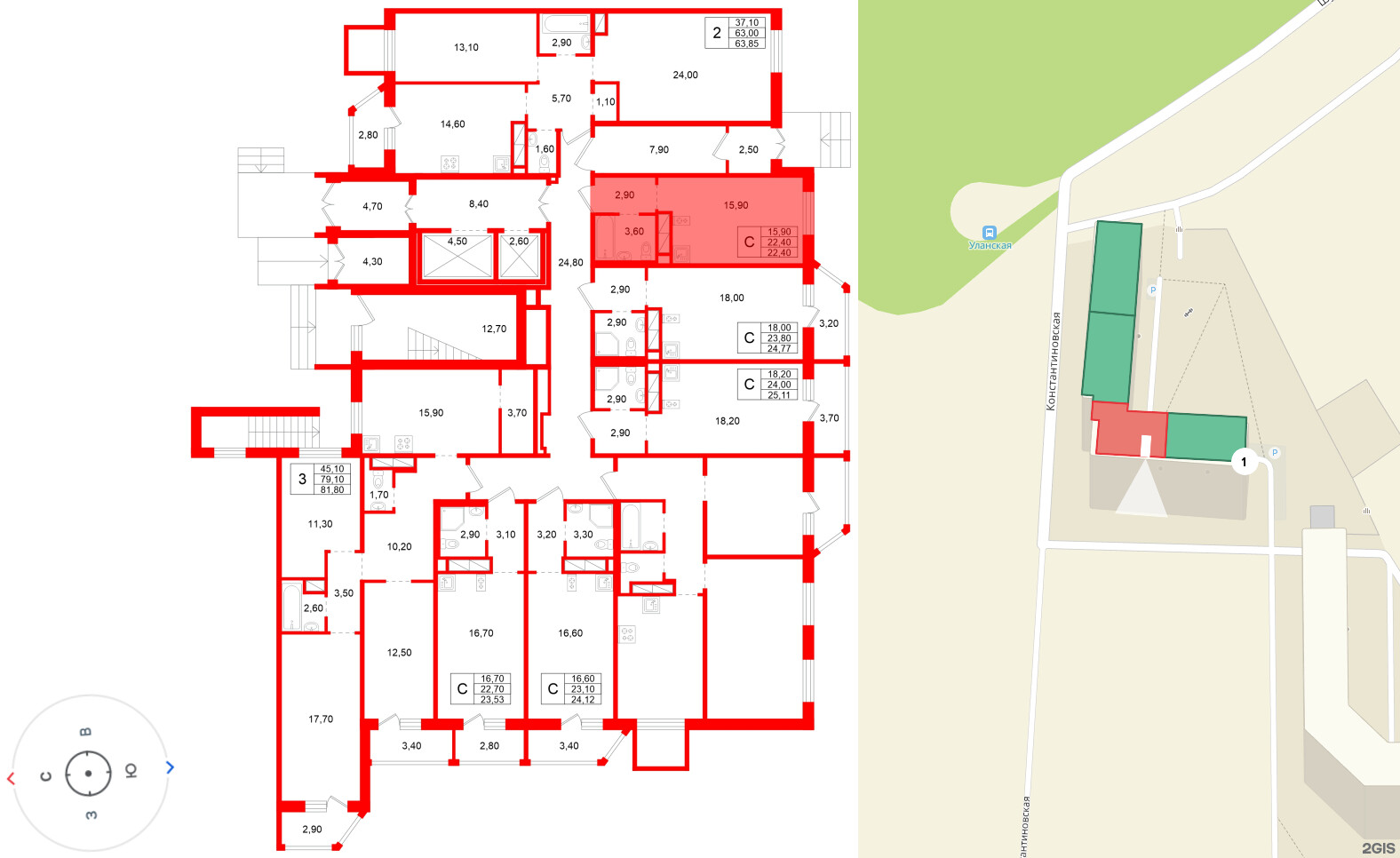 Квартира в ЖК Аннинский парк, студия, 22.4 м², 1 этаж
