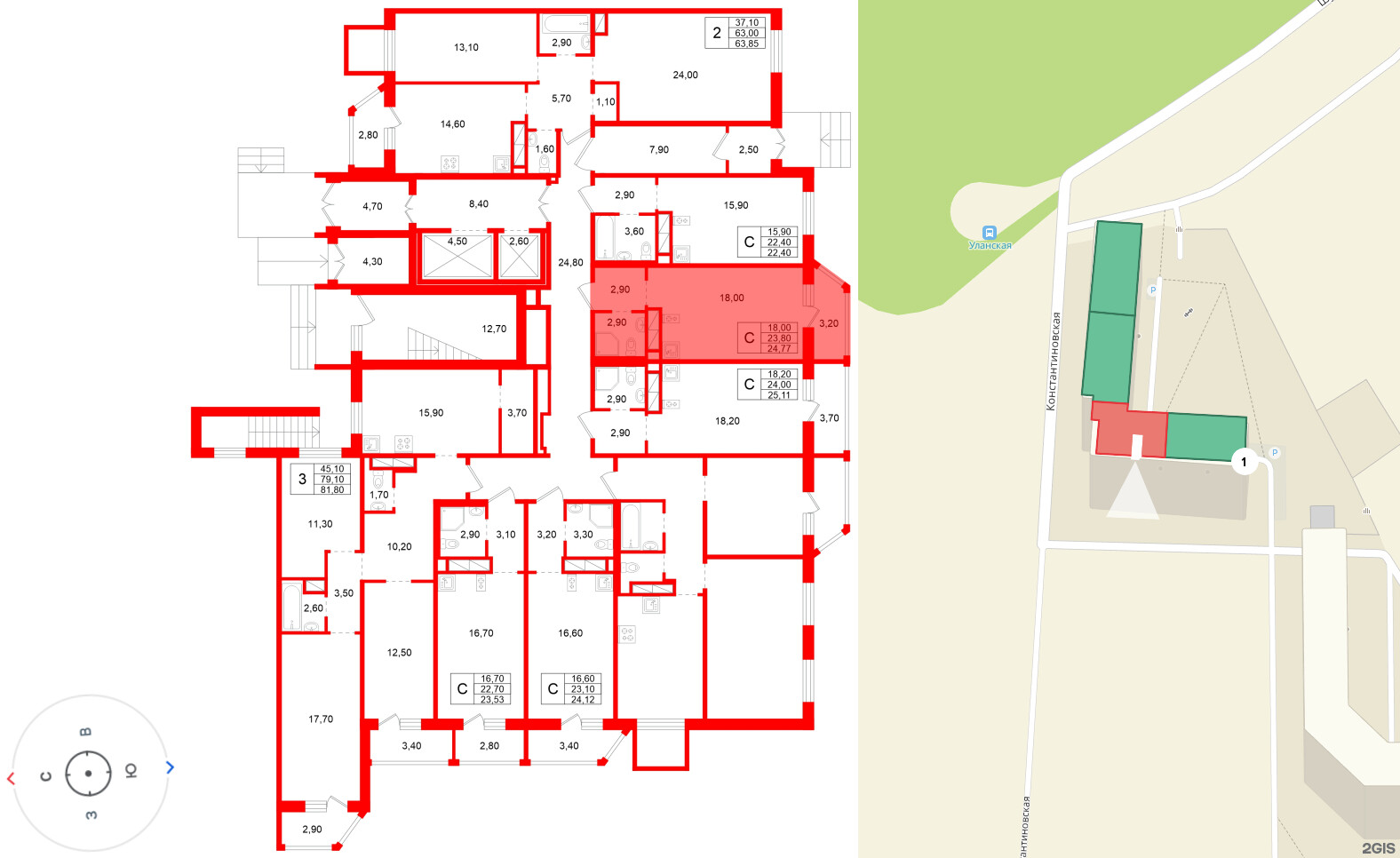 Квартира в ЖК Аннинский парк, студия, 23.8 м², 1 этаж