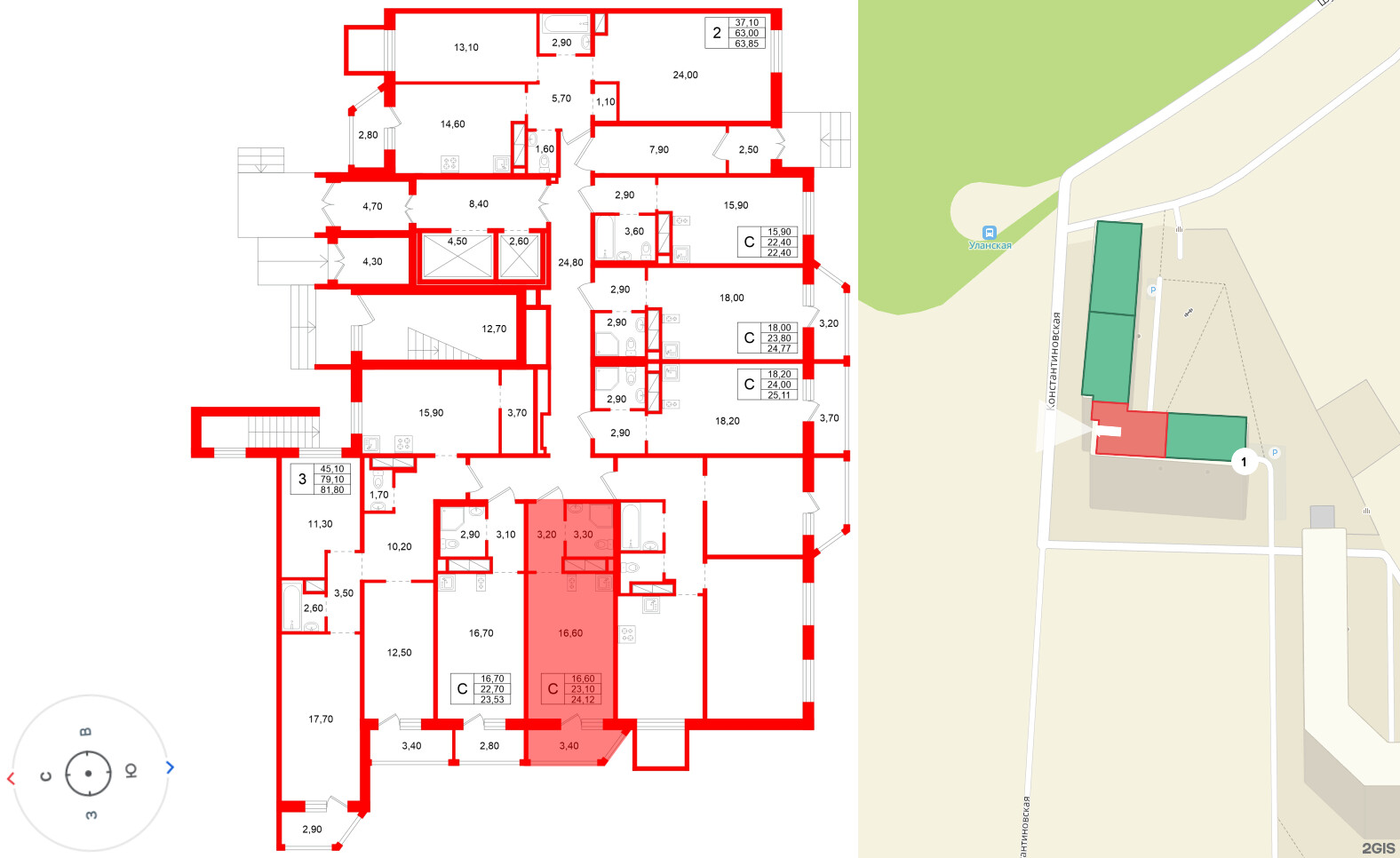 Квартира в ЖК Аннинский парк, студия, 23.1 м², 1 этаж