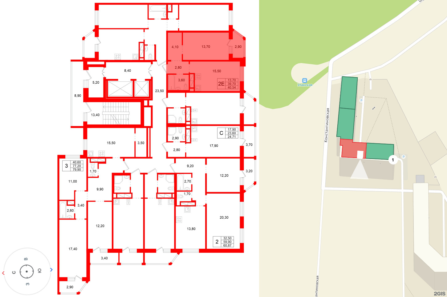 Квартира в ЖК Аннинский парк, 1 комнатная, 39.7 м², 2 этаж
