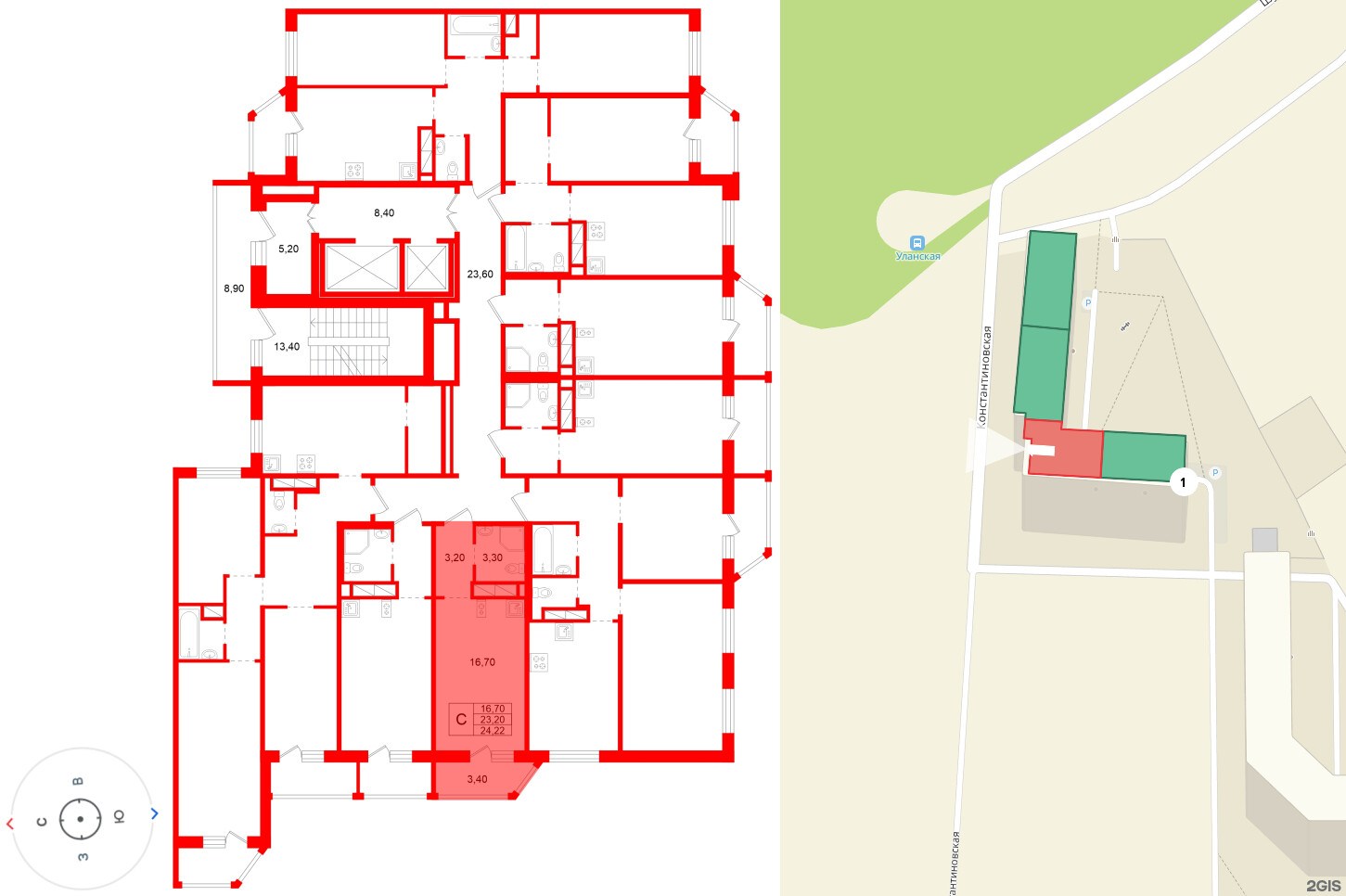 Квартира в ЖК Аннинский парк, студия, 23.2 м², 4 этаж