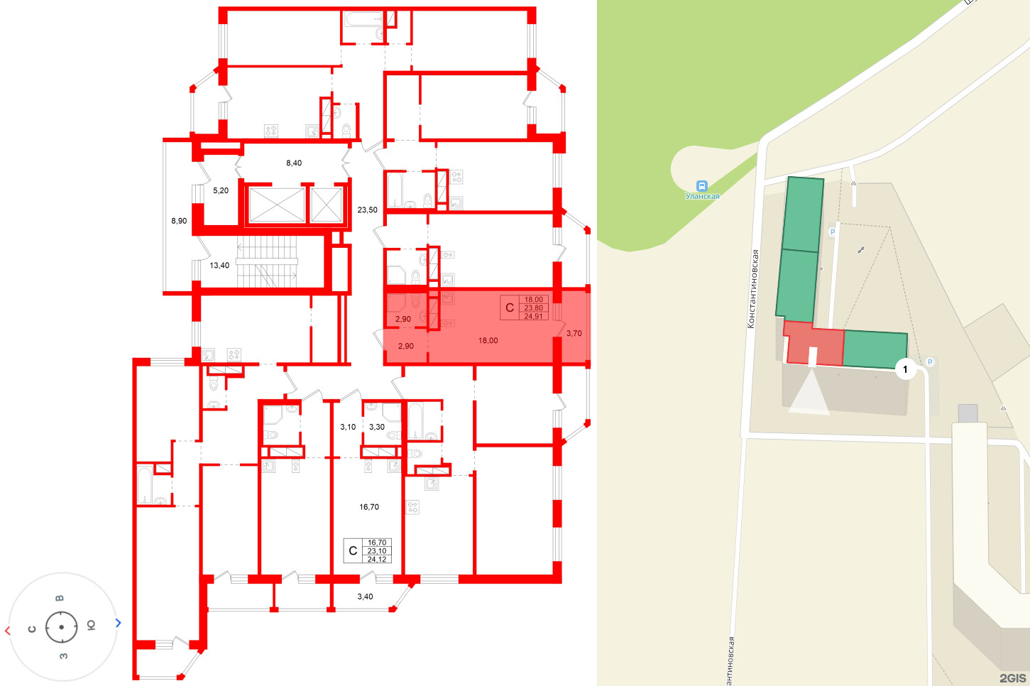 Квартира в ЖК Аннинский парк, студия, 23.8 м², 6 этаж