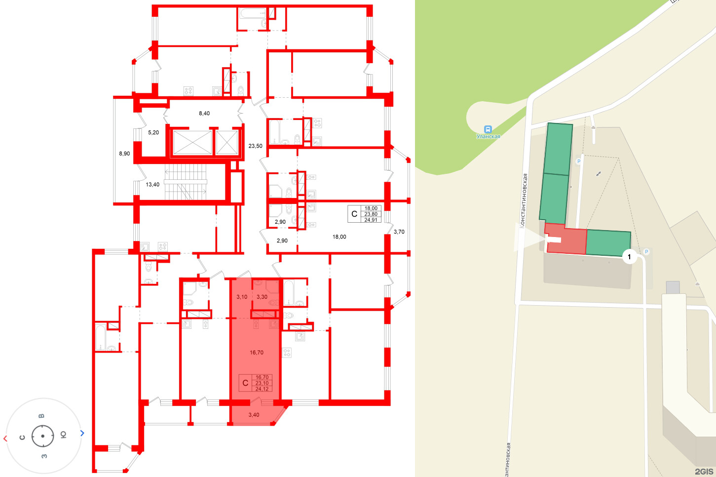 Квартира в ЖК Аннинский парк, студия, 23.1 м², 6 этаж