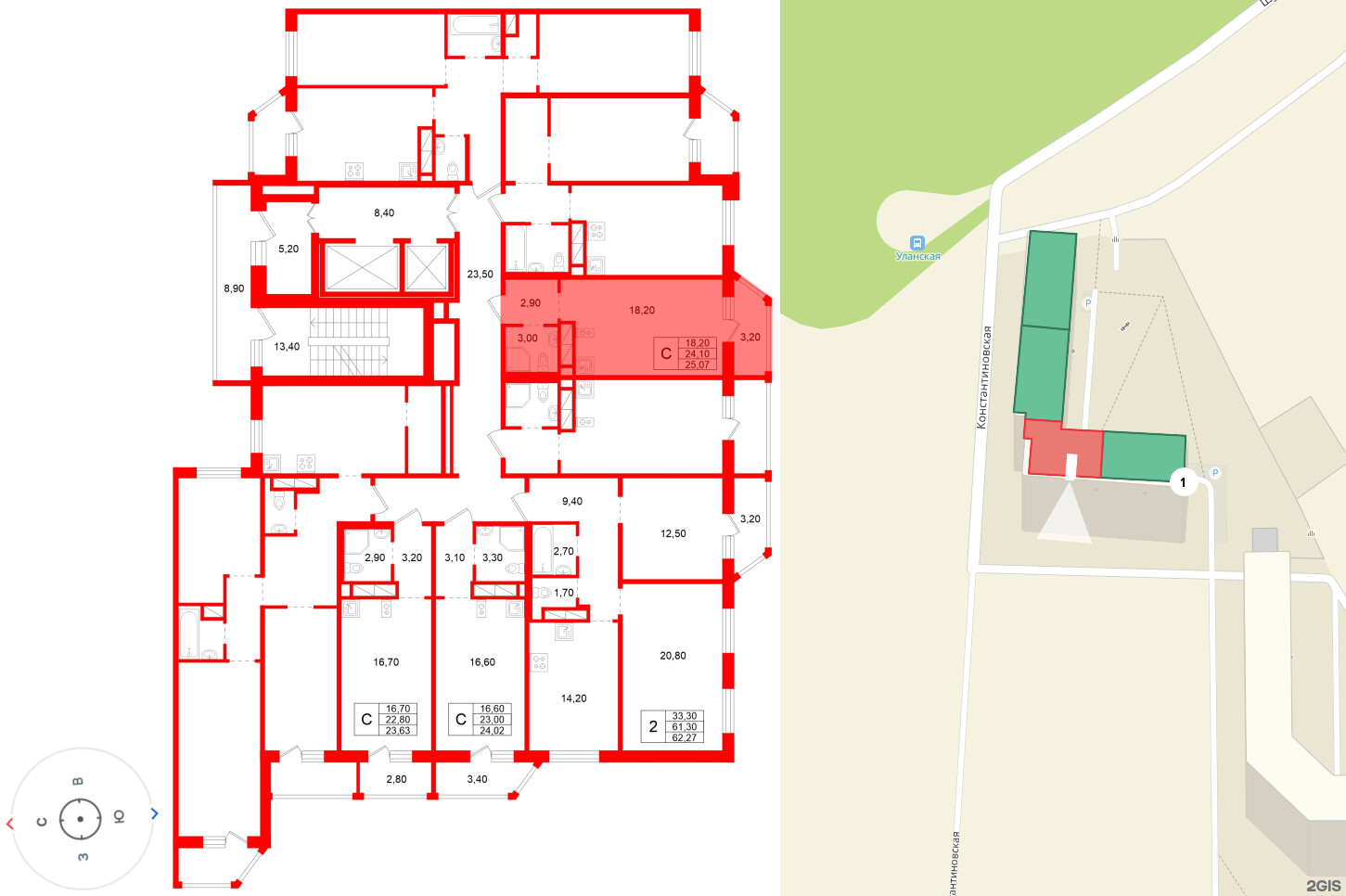 Квартира в ЖК Аннинский парк, студия, 24.1 м², 7 этаж