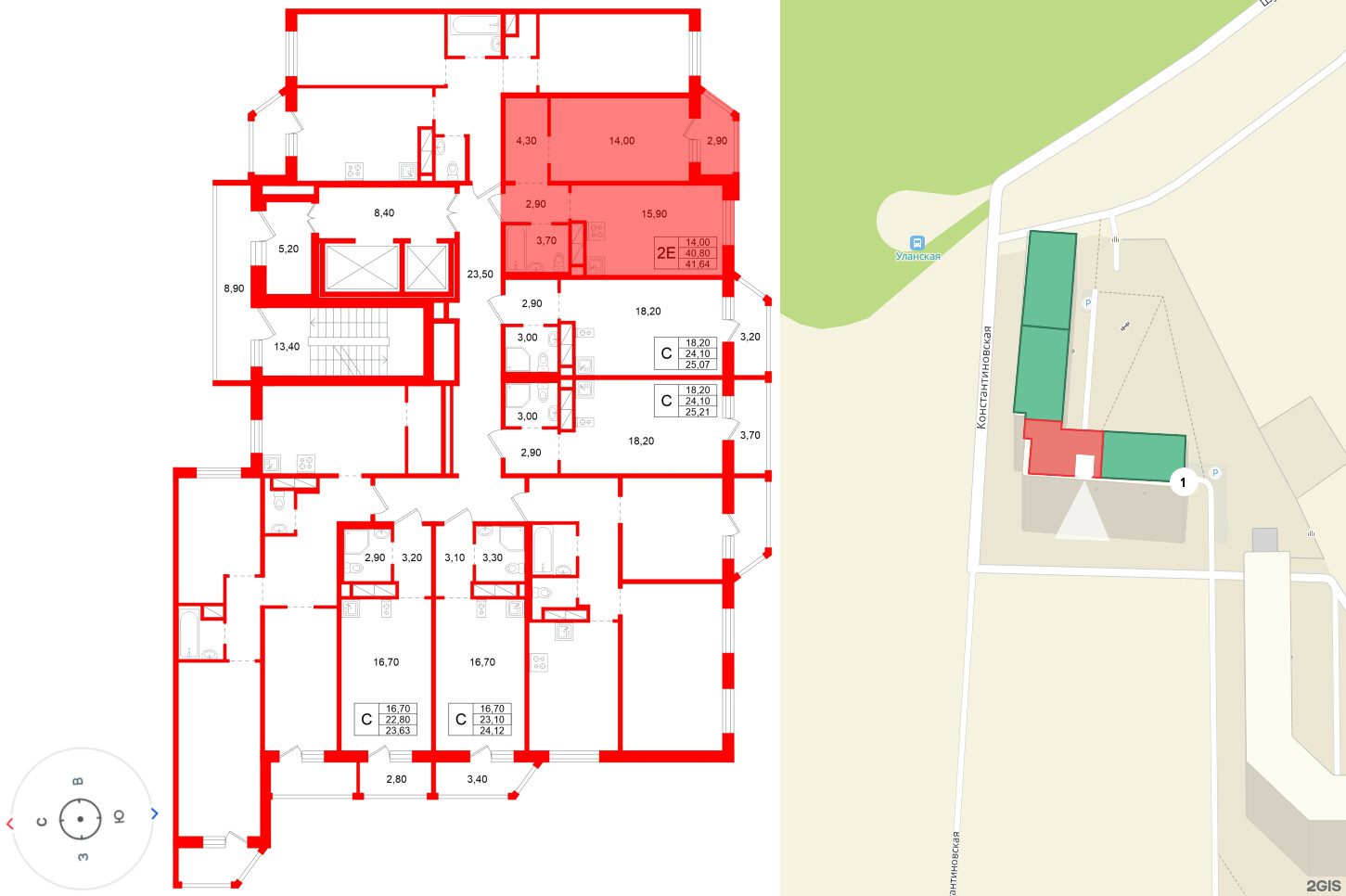 Квартира в ЖК Аннинский парк, 1 комнатная, 40.8 м², 9 этаж