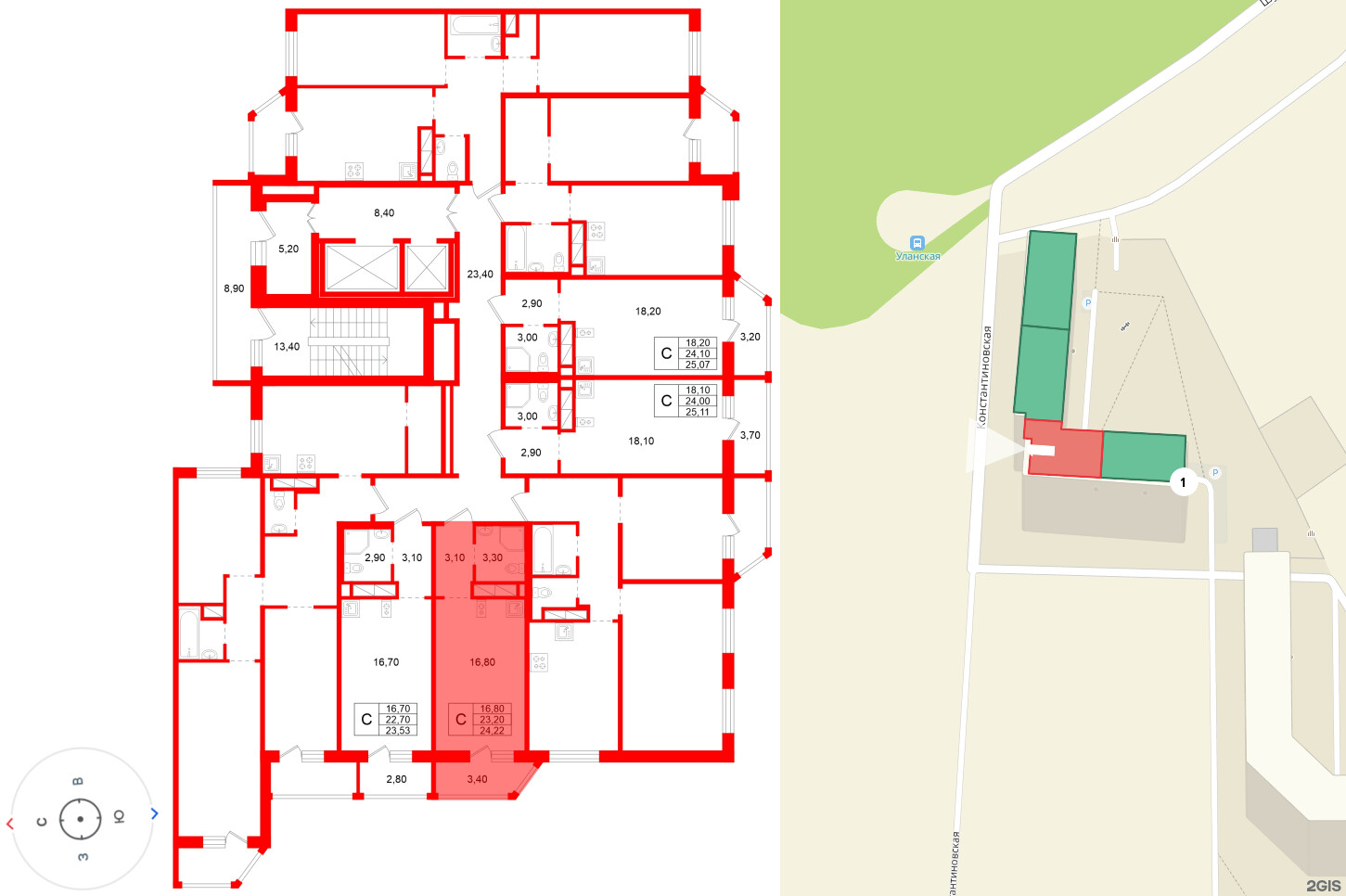 Квартира в ЖК Аннинский парк, студия, 23.2 м², 10 этаж