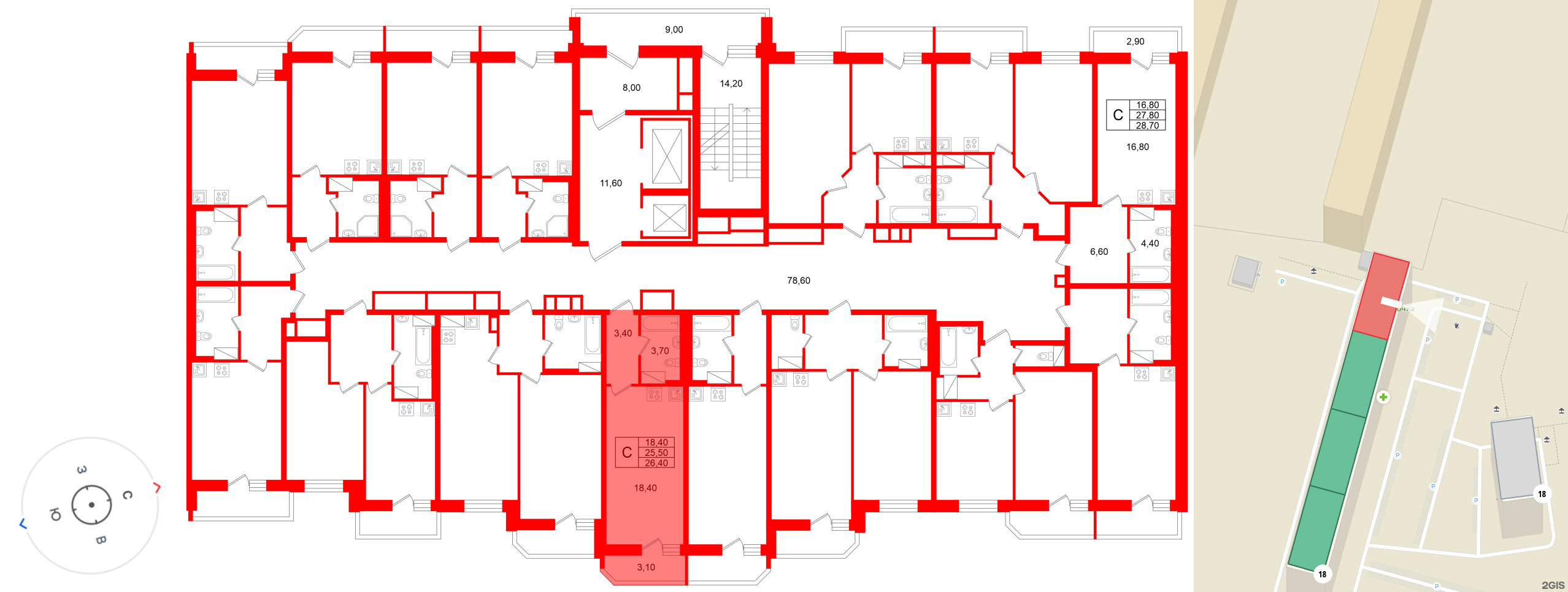 Квартира в ЖК «Яркий», студия, 25.5 м², 6 этаж