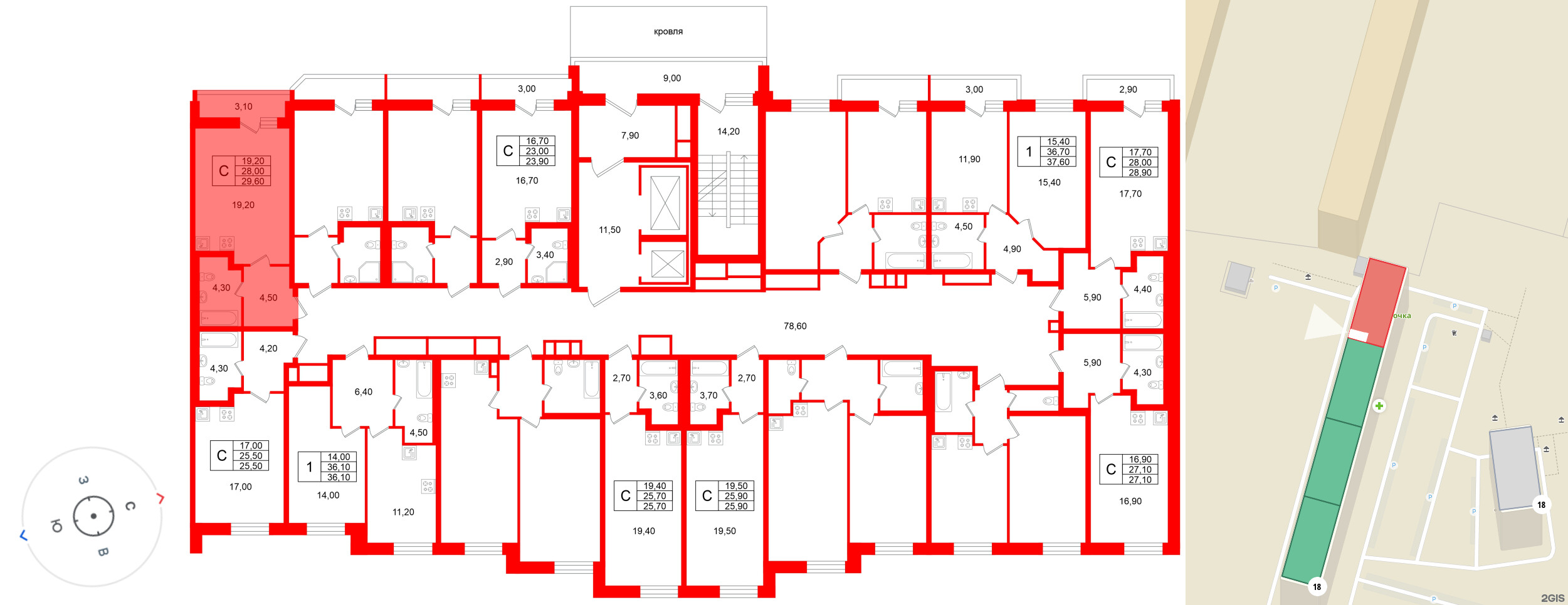 Квартира в ЖК «Яркий», студия, 28 м², 2 этаж